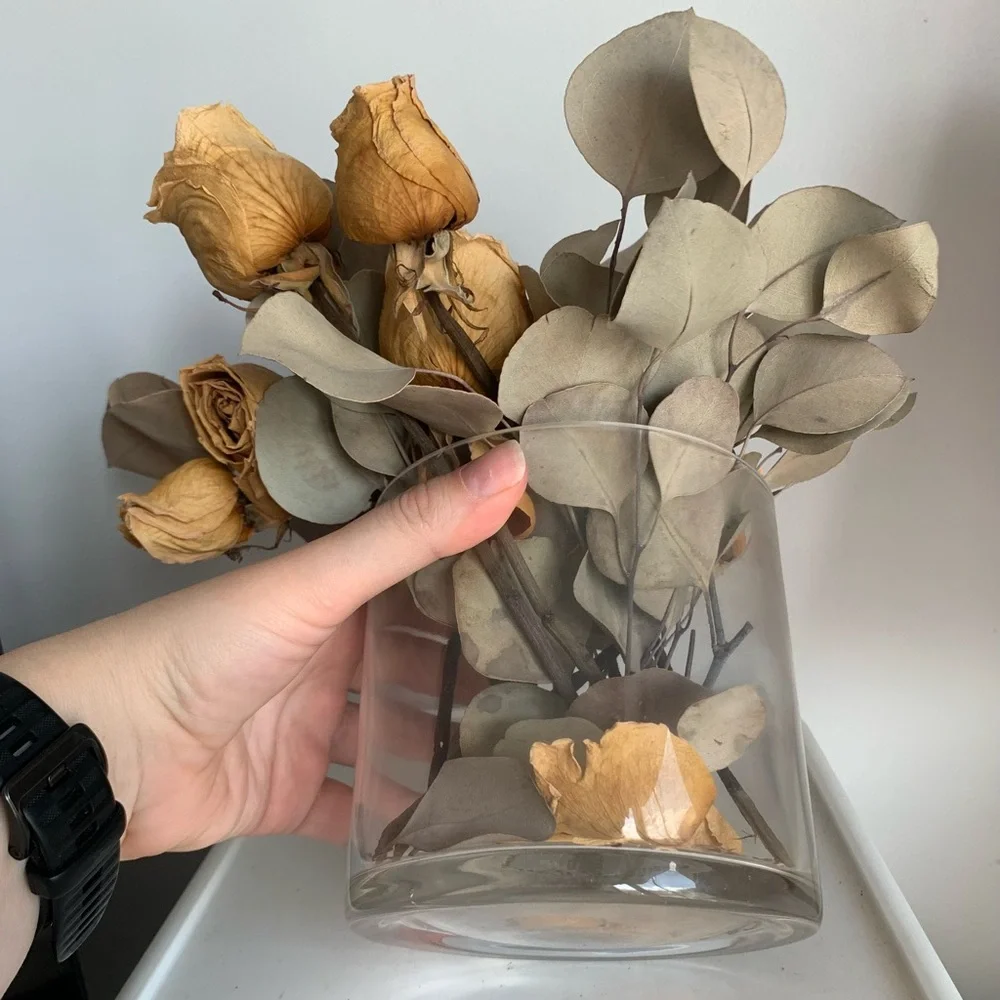 Set Clear Glass Vase + Dry Floral Decor